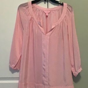 LILLY PULITZER Silk Top/Blouse Med.Pink & White Pinstripes NWOT Preowned